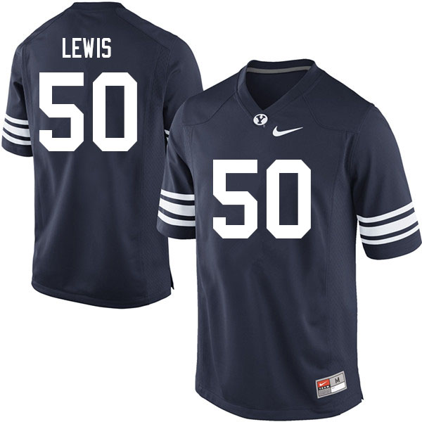 Men #50 Preston Lewis BYU Cougars College Football Jerseys Sale-Navy